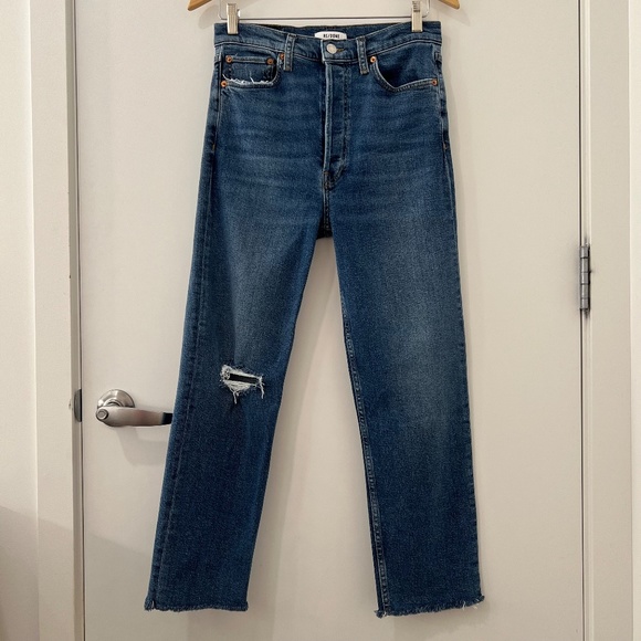 RE/DONE 70s Ultra High Rise Stove Pipe Jeans, Size 29, in Vintage Indigo Destroy - Picture 16 of 16